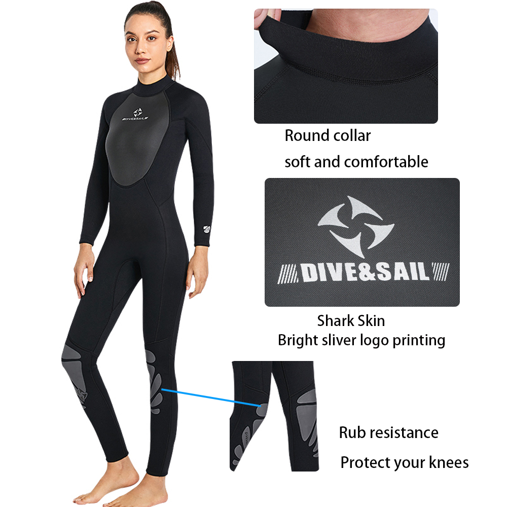 لباس غواصی زنانه 3 میلیمتری برند Dive and Sail وت سوت تمام بدن باز زیپ بلند پشتی برای غواصی موج سواری شنا جدید